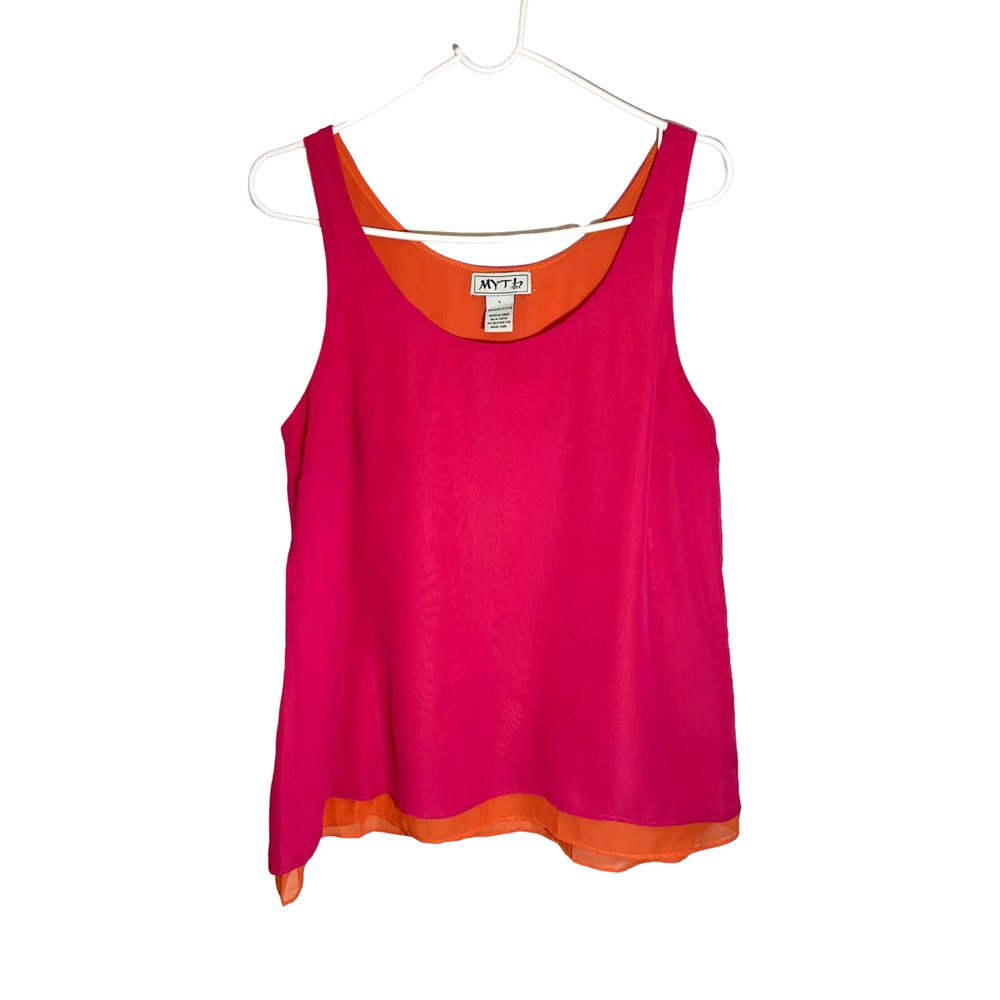 Women’s Myth Sleeveless Semi-Sheer Tank Top Tunic Pink and Orange Size L